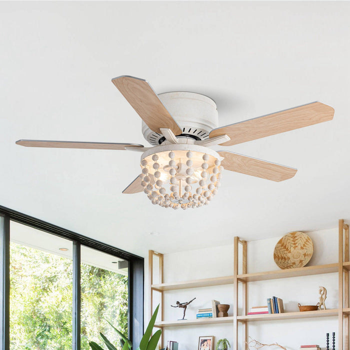 48" New Delhi Farmhouse Flush Mount Reversible Ceiling Fan with Lighting and Remote Control - Sweatfully