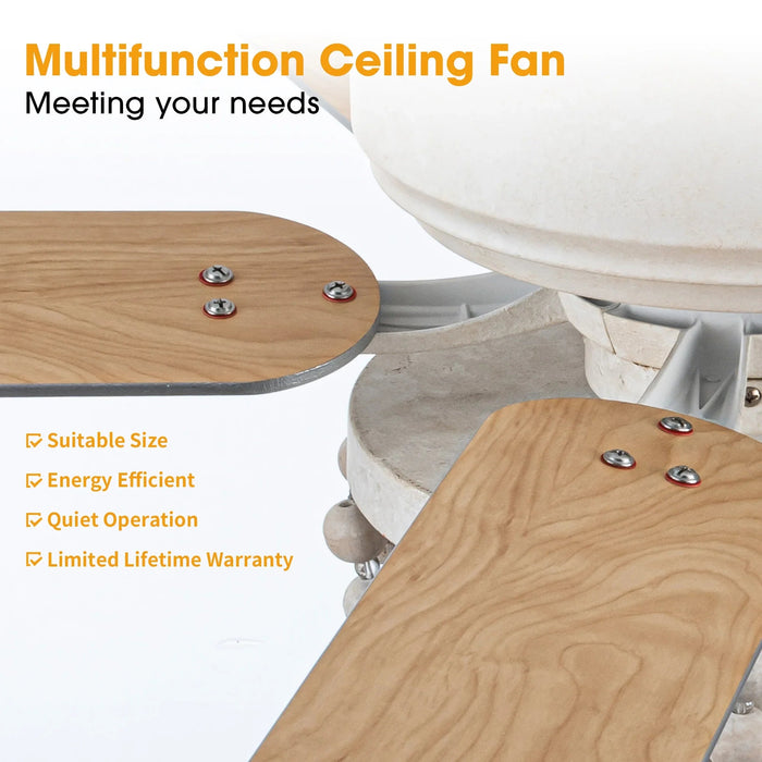 48" New Delhi Farmhouse Flush Mount Reversible Ceiling Fan with Lighting and Remote Control - Sweatfully