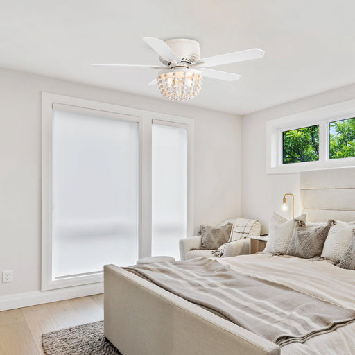 48" New Delhi Farmhouse Flush Mount Reversible Ceiling Fan with Lighting and Remote Control - Sweatfully
