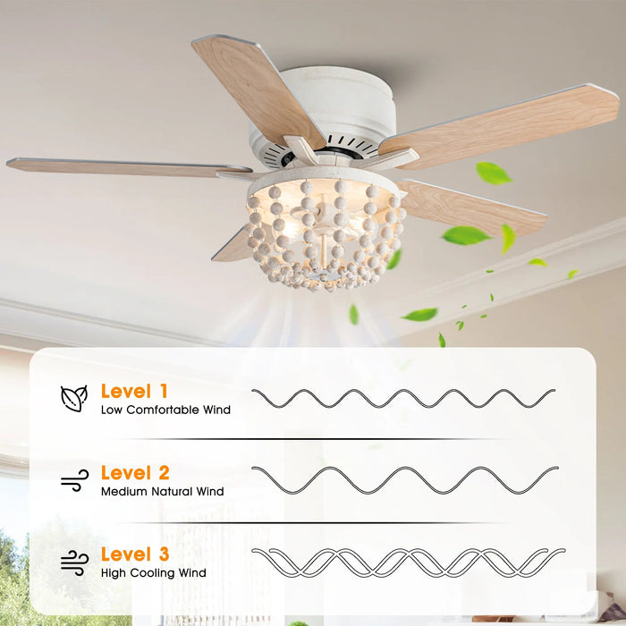 48" New Delhi Farmhouse Flush Mount Reversible Ceiling Fan with Lighting and Remote Control - Sweatfully