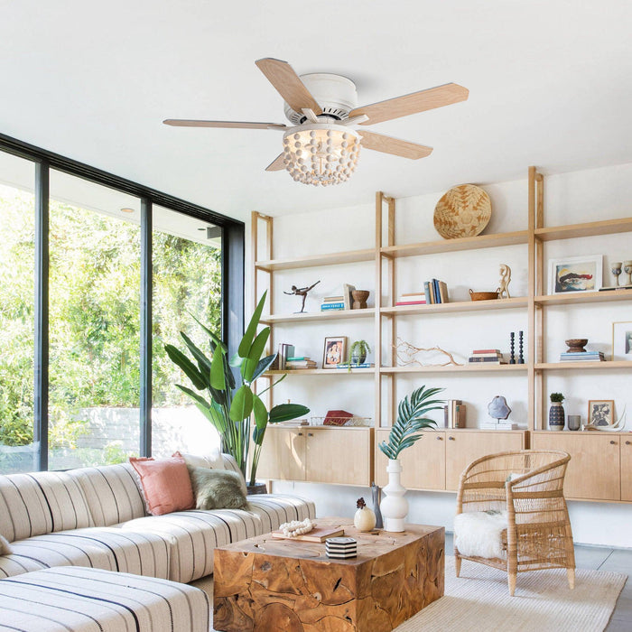 48" New Delhi Farmhouse Flush Mount Reversible Ceiling Fan with Lighting and Remote Control - Sweatfully