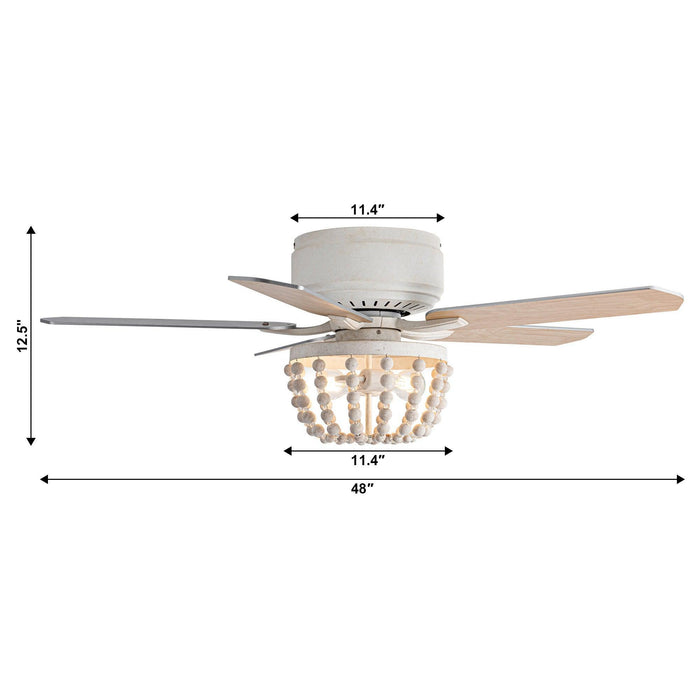 48" New Delhi Farmhouse Flush Mount Reversible Ceiling Fan with Lighting and Remote Control - Sweatfully