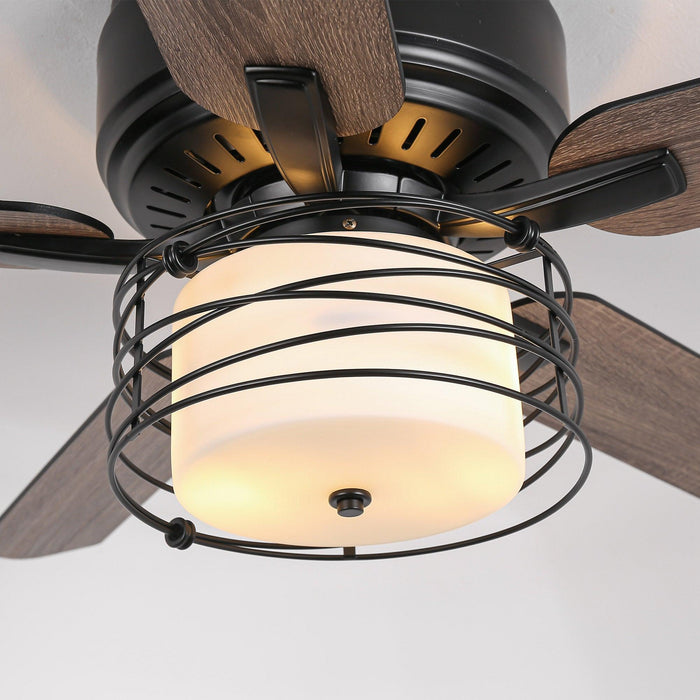 48" Athens Industrial Flush Mount Reversible Ceiling Fan with Lighting and Remote Control - Sweatfully