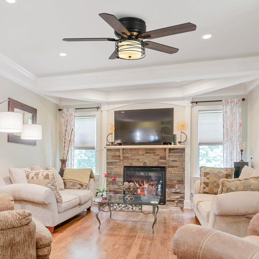 48" Athens Industrial Flush Mount Reversible Ceiling Fan with Lighting and Remote Control - Sweatfully