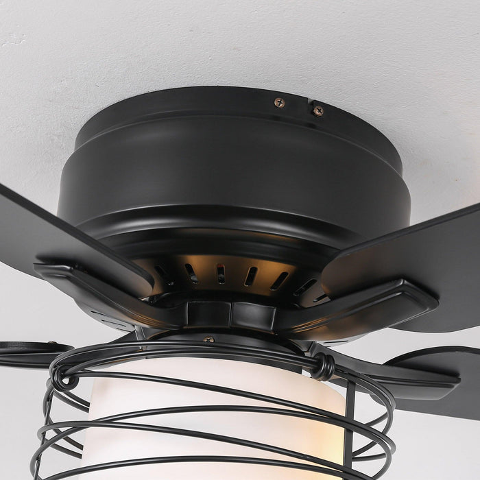 48" Athens Industrial Flush Mount Reversible Ceiling Fan with Lighting and Remote Control - Sweatfully