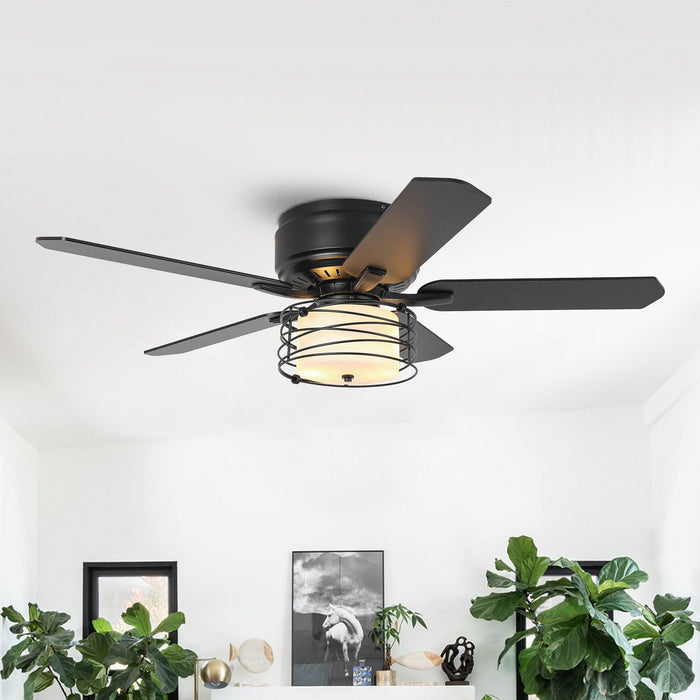 48" Athens Industrial Flush Mount Reversible Ceiling Fan with Lighting and Remote Control - Sweatfully