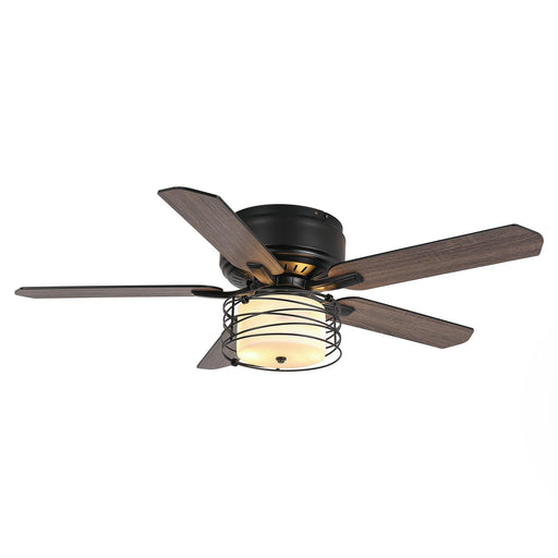 48" Athens Industrial Flush Mount Reversible Ceiling Fan with Lighting and Remote Control - Sweatfully
