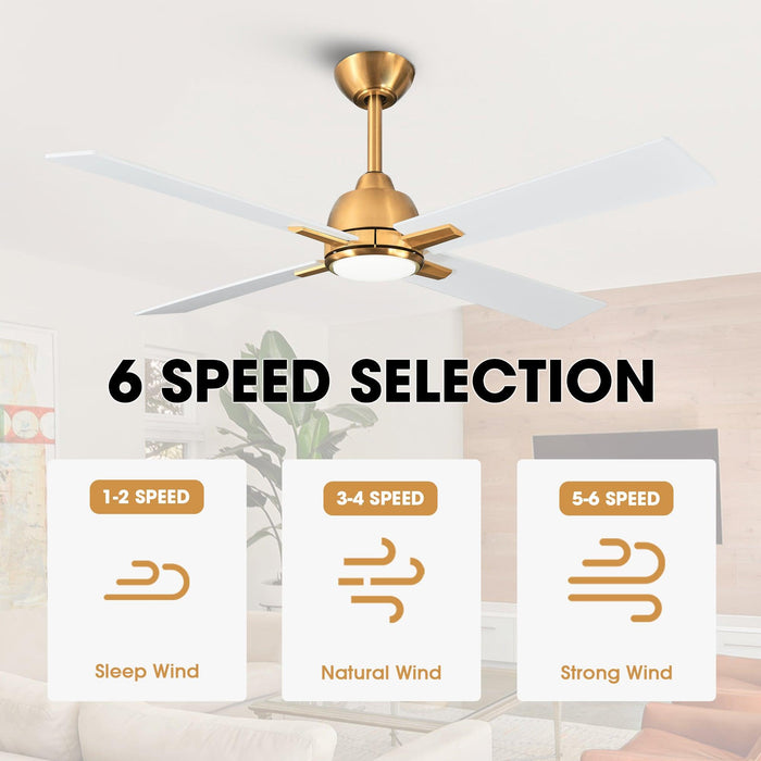48" Linden DC Motor Downrod Mount Reversible Ceiling Fan with Lighting and Remote Control - Sweatfully