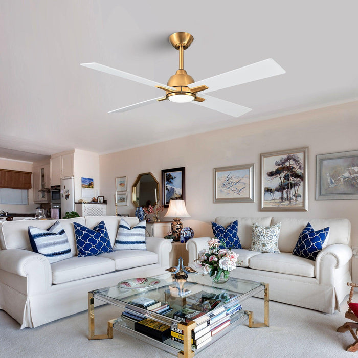 48" Linden DC Motor Downrod Mount Reversible Ceiling Fan with Lighting and Remote Control - Sweatfully