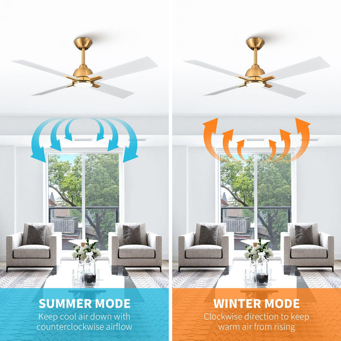 48" Linden DC Motor Downrod Mount Reversible Ceiling Fan with Lighting and Remote Control - Sweatfully