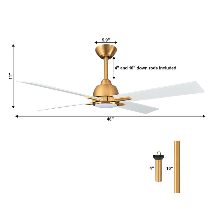48" Linden DC Motor Downrod Mount Reversible Ceiling Fan with Lighting and Remote Control - Sweatfully