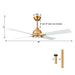 48" Linden DC Motor Downrod Mount Reversible Ceiling Fan with Lighting and Remote Control - Sweatfully