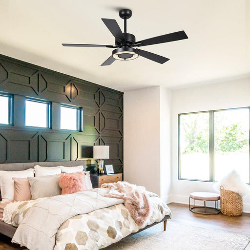 52" 5 Blades Black Ceiling Fan with Lighting - Sweatfully