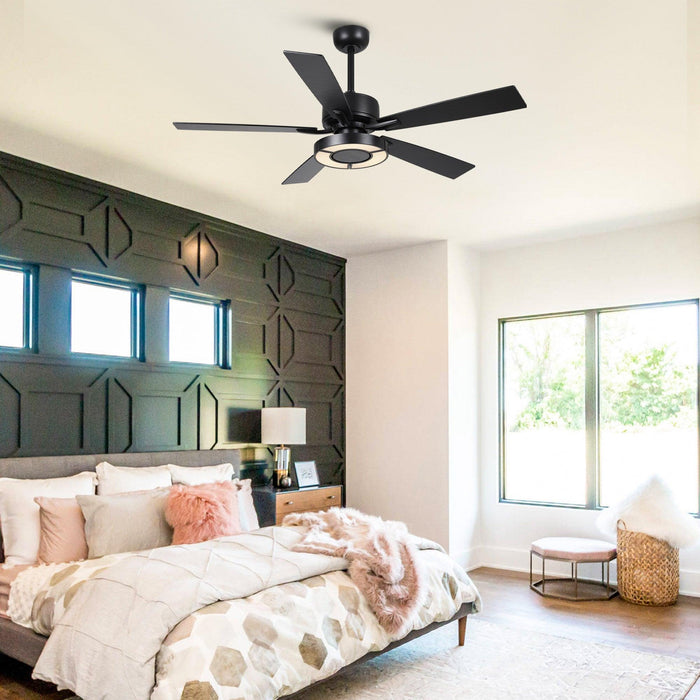 52" 5 Blades Black Ceiling Fan with Lighting - Sweatfully