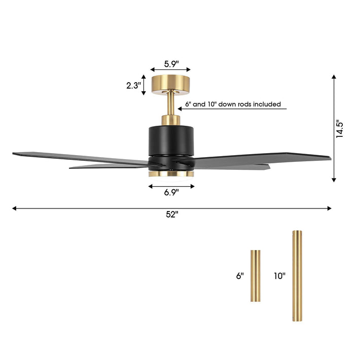 52" Ashby Industrial Satin Nickel DC Motor Ceiling Fan with LED Lighting and Remote Control - Sweatfully