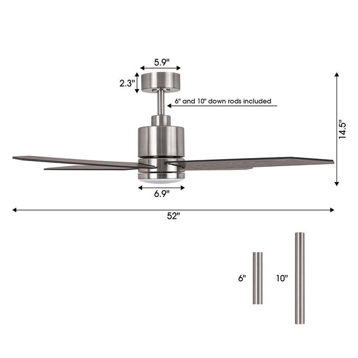 52" Ashby Industrial Satin Nickel DC Motor Ceiling Fan with LED Lighting and Remote Control - Sweatfully