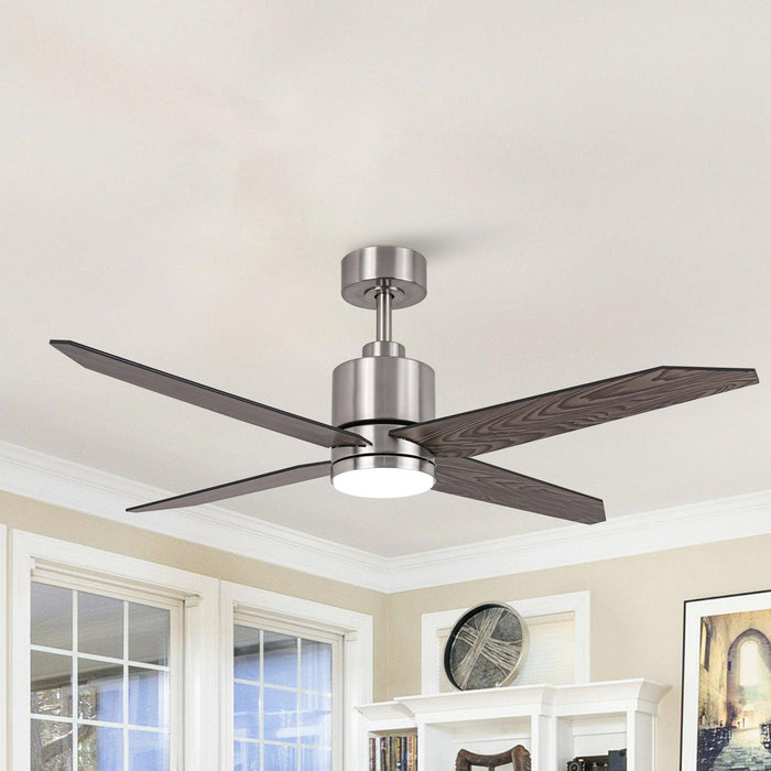 52" Ashby Industrial Satin Nickel DC Motor Ceiling Fan with LED Lighting and Remote Control - Sweatfully