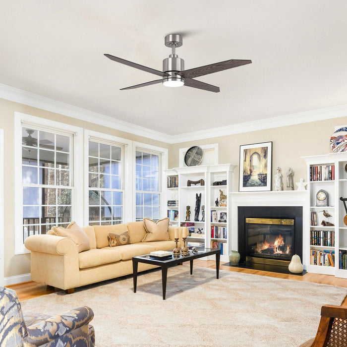 52" Ashby Industrial Satin Nickel DC Motor Ceiling Fan with LED Lighting and Remote Control - Sweatfully