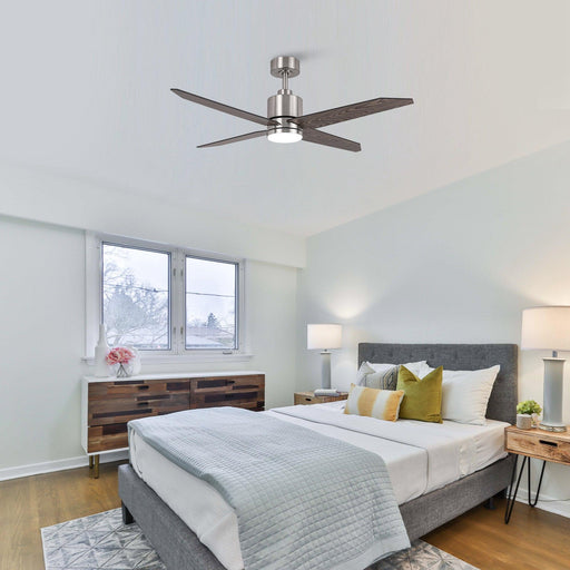 52" Ashby Industrial Satin Nickel DC Motor Ceiling Fan with LED Lighting and Remote Control - Sweatfully
