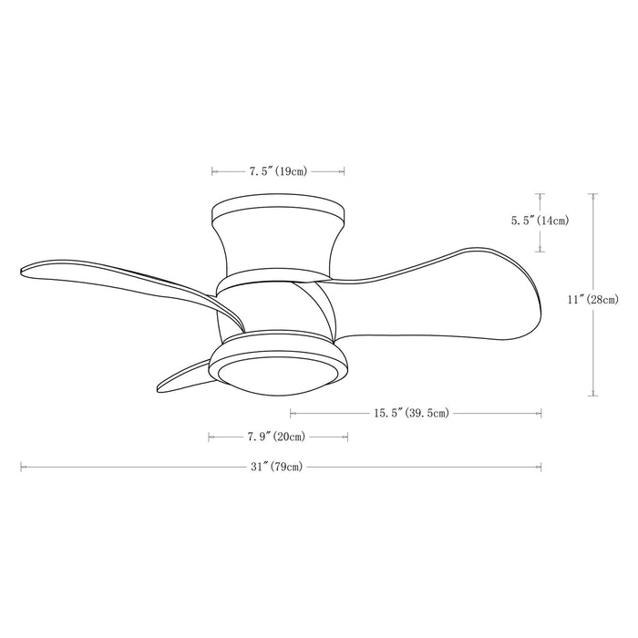 31" Mazon Modern DC Motor Flush Mount Reversible Ceiling Fan with LED Lighting and Remote Control - Sweatfully