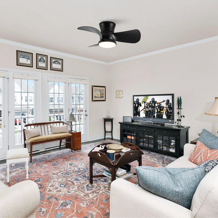 31" Mazon Modern DC Motor Flush Mount Reversible Ceiling Fan with LED Lighting and Remote Control - Sweatfully