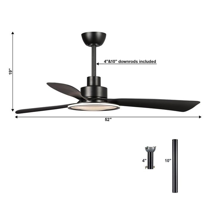 52" Bohemian Industrial DC Motor Downrod Mount Reversible Ceiling Fan with Lighting and Remote Control - Sweatfully