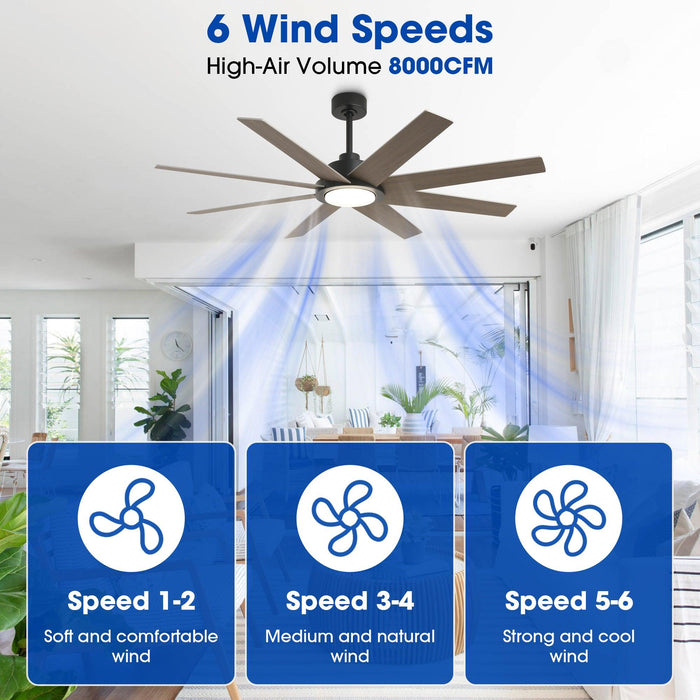 60" DC Motor 8 Blades Modern Downrod Mount Ceiling Fan with LED Light and Remote Control - Sweatfully