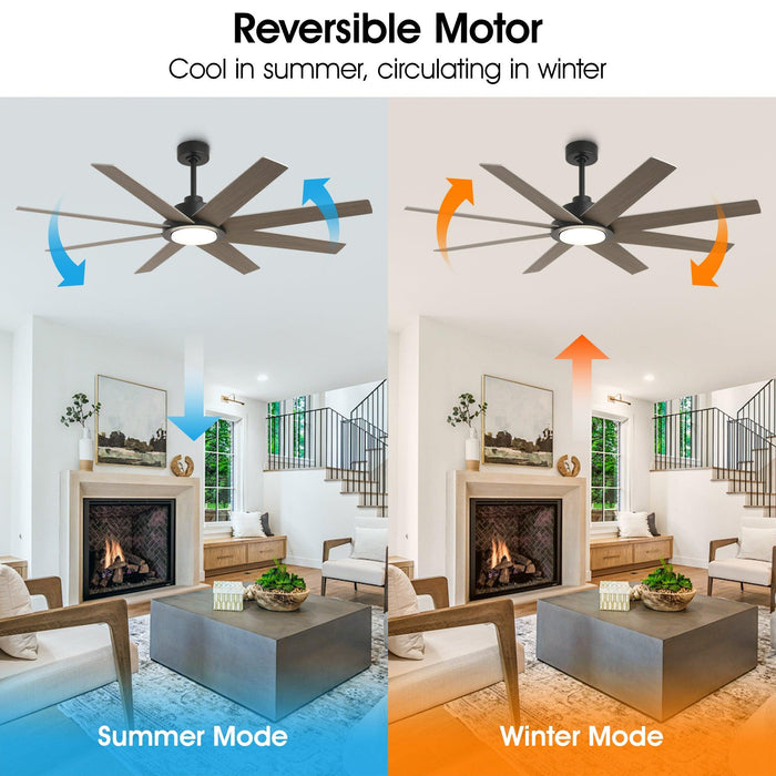 60" DC Motor 8 Blades Modern Downrod Mount Ceiling Fan with LED Light and Remote Control - Sweatfully
