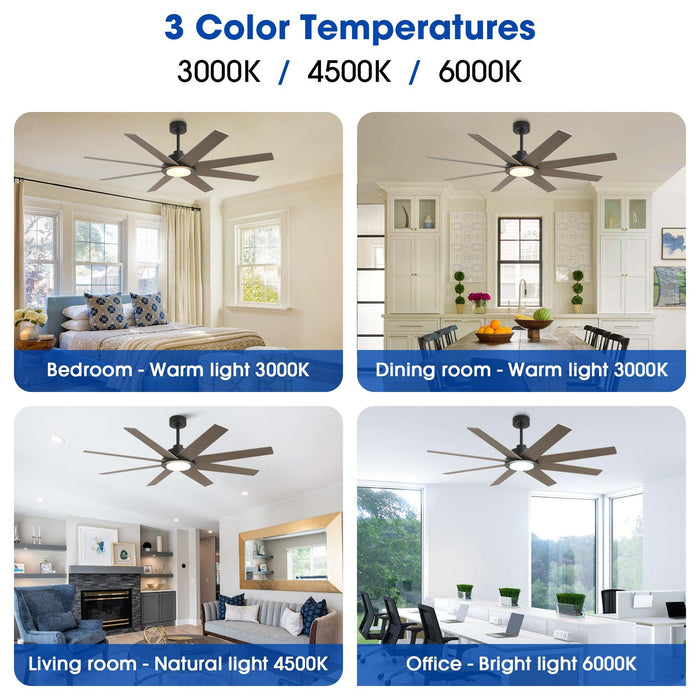 60" DC Motor 8 Blades Modern Downrod Mount Ceiling Fan with LED Light and Remote Control - Sweatfully