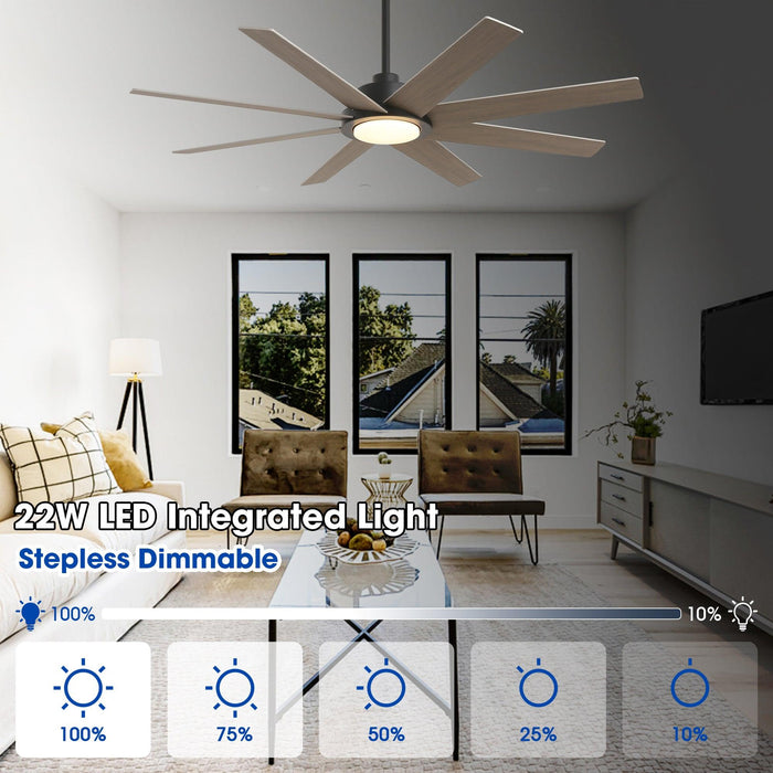 60" DC Motor 8 Blades Modern Downrod Mount Ceiling Fan with LED Light and Remote Control - Sweatfully