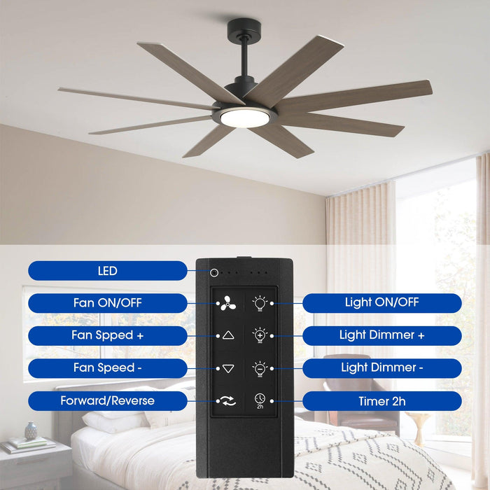 60" DC Motor 8 Blades Modern Downrod Mount Ceiling Fan with LED Light and Remote Control - Sweatfully