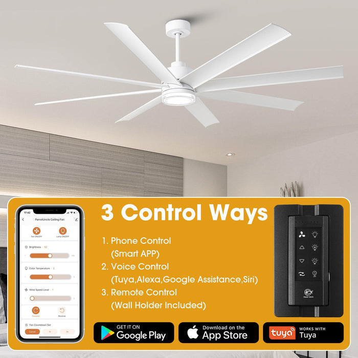 72 Inch Daugava Modern Downrod Mount Smart Fan with LED Light - Sweatfully