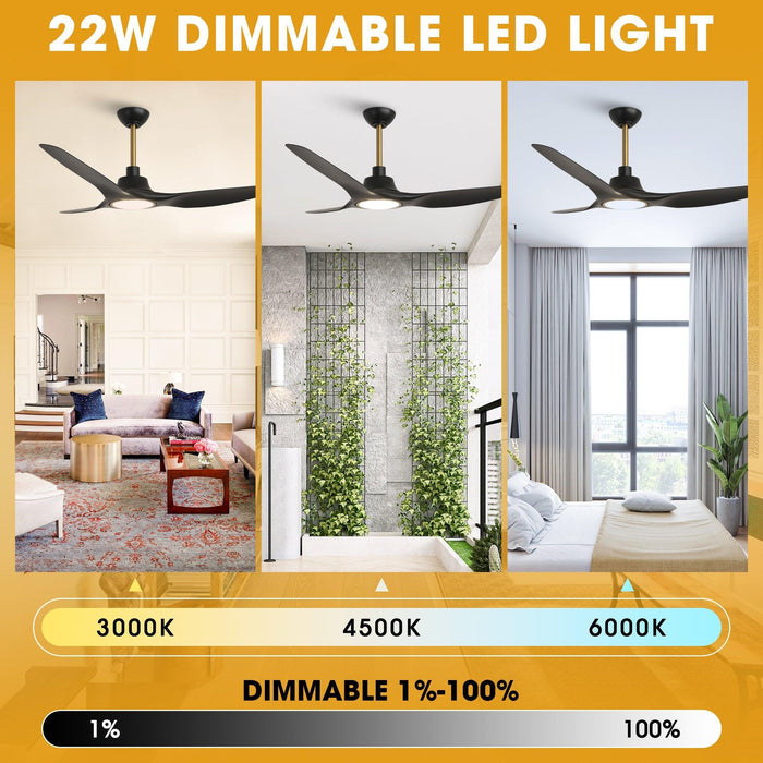 52" DC Motor 3 Blades Modern Downrod Mount Smart Fan with LED Light - Sweatfully