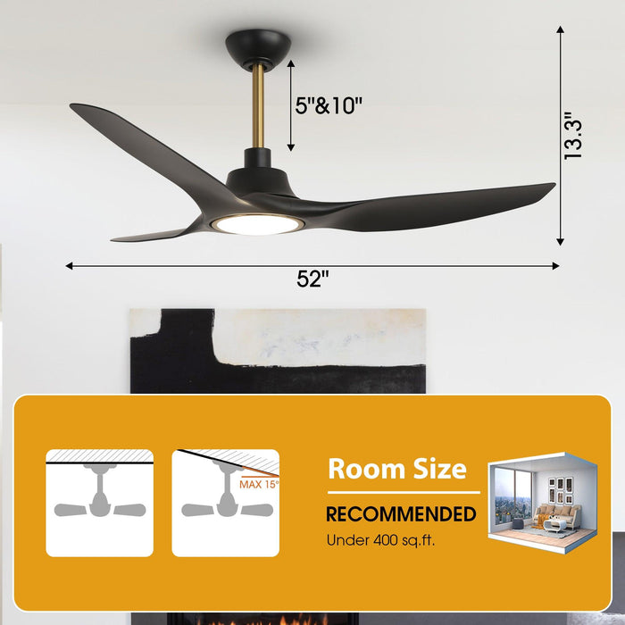 52" DC Motor 3 Blades Modern Downrod Mount Smart Fan with LED Light - Sweatfully