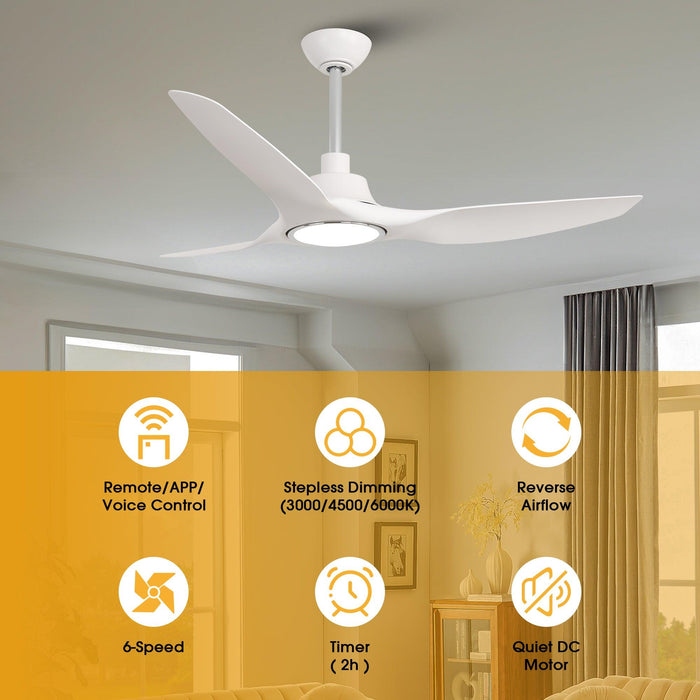 52" DC Motor 3 Blades Modern Downrod Mount Smart Fan with LED Light - Sweatfully