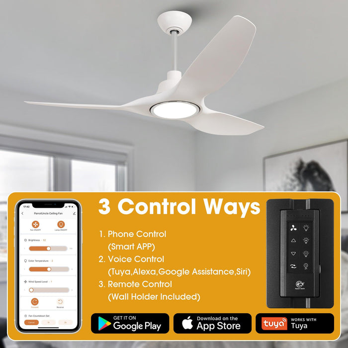 52" DC Motor 3 Blades Modern Downrod Mount Smart Fan with LED Light - Sweatfully