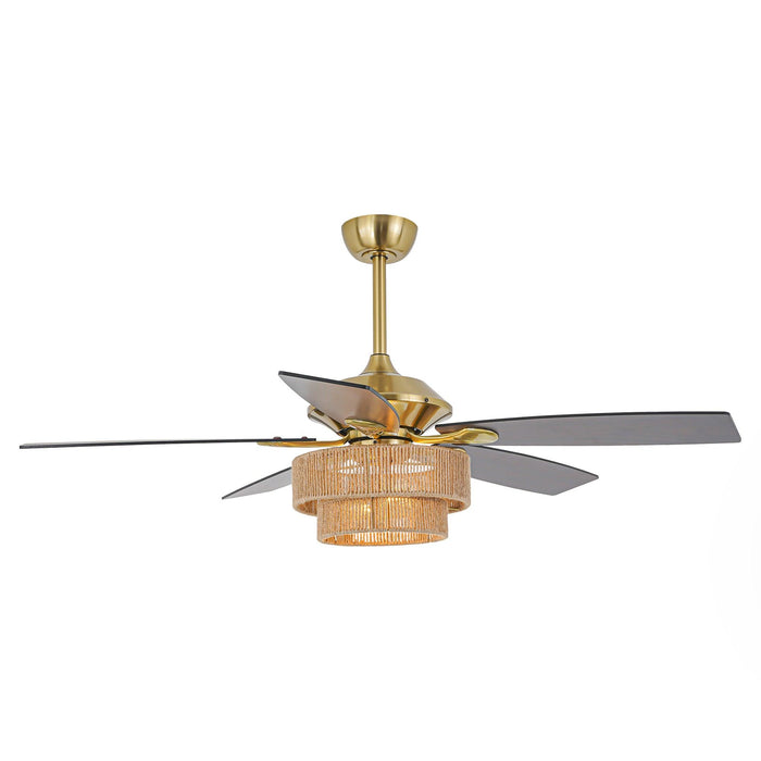52 Inch Danube Farmhouse DC Motor Golden Downrod Ceiling Fan with Light - Sweatfully