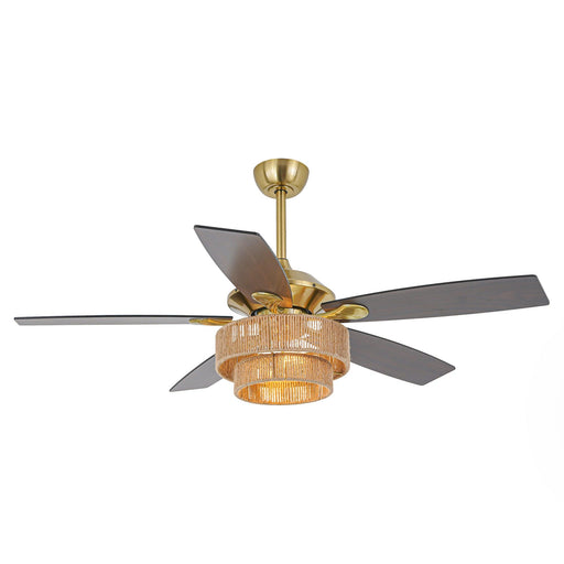 52 Inch Danube Farmhouse DC Motor Golden Downrod Ceiling Fan with Light - Sweatfully