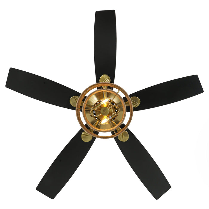 52 Inch Danube Farmhouse DC Motor Golden Downrod Ceiling Fan with Light - Sweatfully