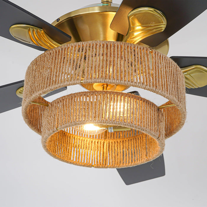 52 Inch Danube Farmhouse DC Motor Golden Downrod Ceiling Fan with Light - Sweatfully