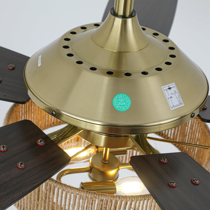 52 Inch Danube Farmhouse DC Motor Golden Downrod Ceiling Fan with Light - Sweatfully