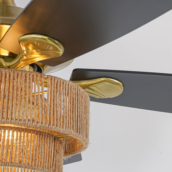 52 Inch Danube Farmhouse DC Motor Golden Downrod Ceiling Fan with Light - Sweatfully