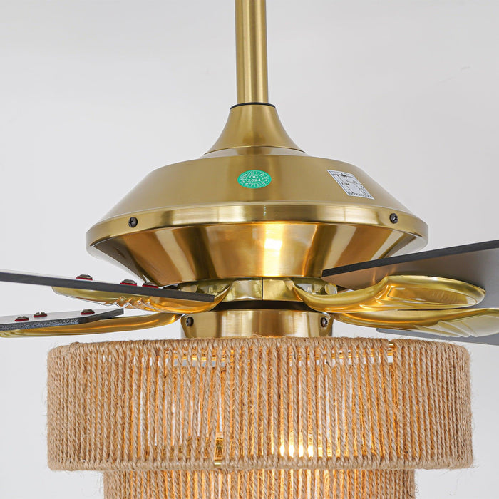 52 Inch Danube Farmhouse DC Motor Golden Downrod Ceiling Fan with Light - Sweatfully