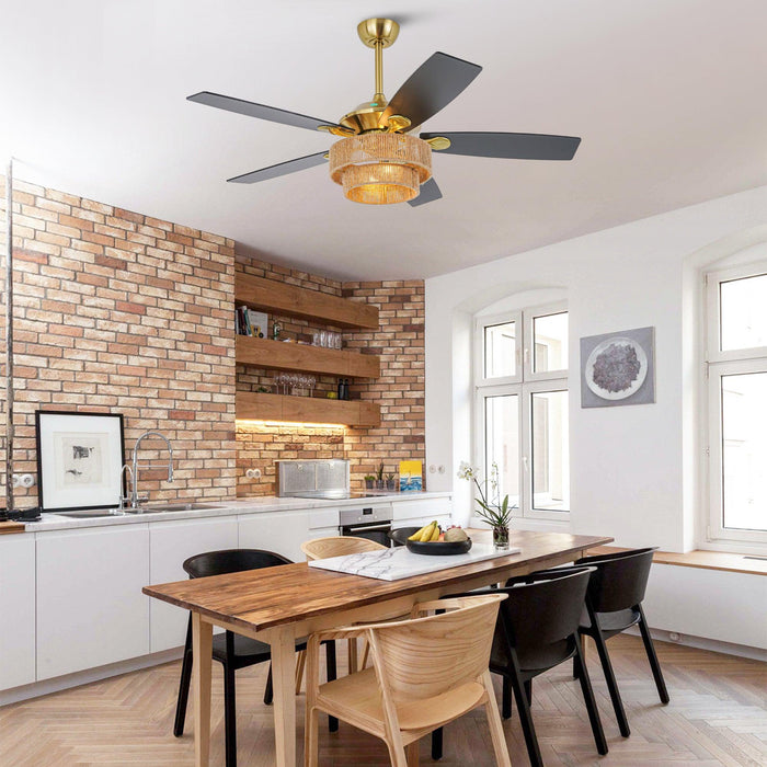 52 Inch Danube Farmhouse DC Motor Golden Downrod Ceiling Fan with Light - Sweatfully