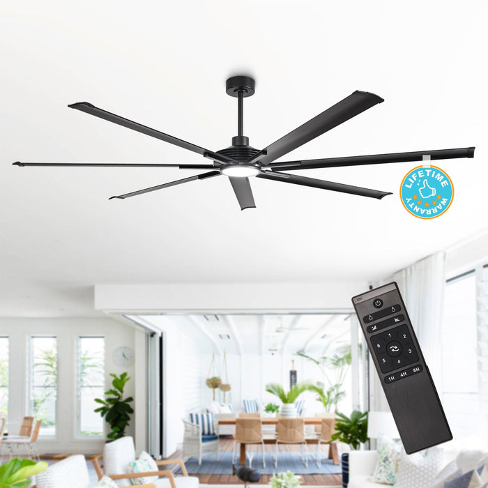 84 Inch 100 Inch Padus Black Large Size Ceiling Fan with Dimmable Lighting and Remote Control - Sweatfully