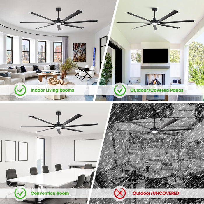 84 Inch 100 Inch Padus Black Large Size Ceiling Fan with Dimmable Lighting and Remote Control - Sweatfully