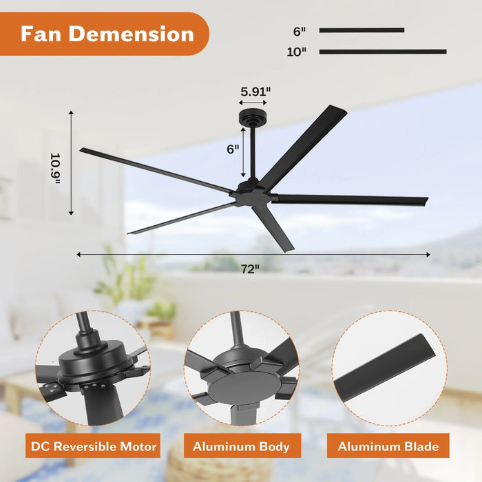 72 Inch 84 Inch Winni All-Aluminum IPX4 Outdoor Ceiling Fan with Remote Control - Sweatfully