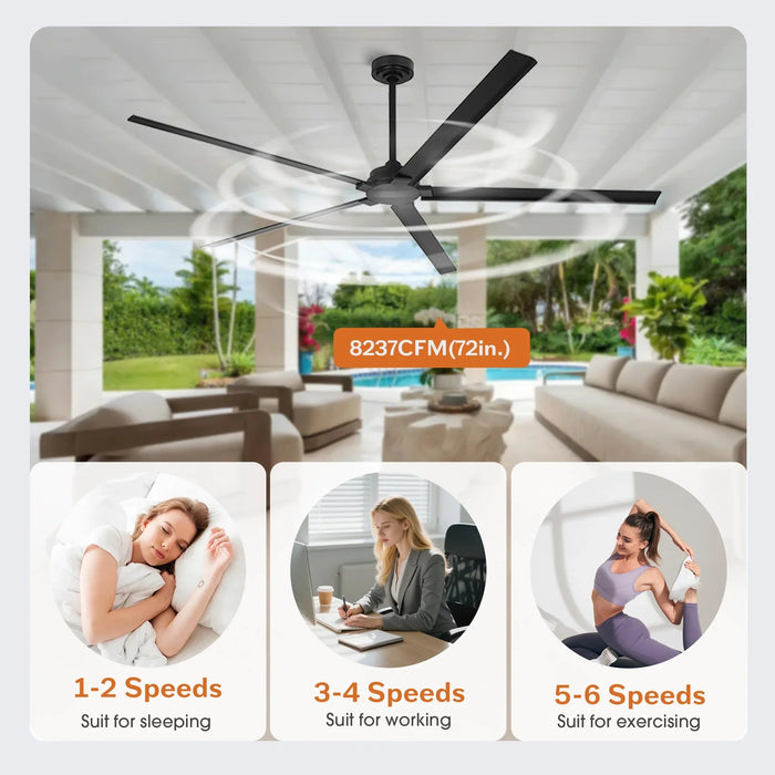 72 Inch 84 Inch Winni All-Aluminum IPX4 Outdoor Ceiling Fan with Remote Control - Sweatfully