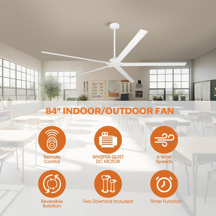 72 Inch 84 Inch Winni All-Aluminum IPX4 Outdoor Ceiling Fan with Remote Control - Sweatfully
