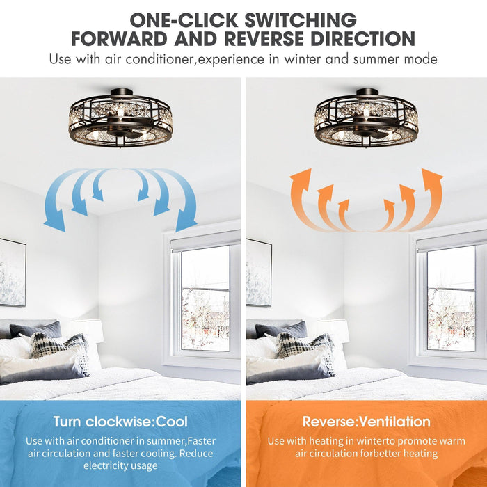 27" Wright Modern DC Motor Downrod Mount Reversible Crystal Ceiling Fan with Lighting and Remote Control - Sweatfully